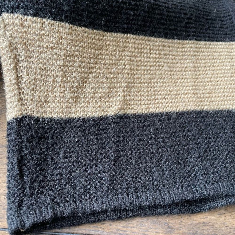 Chico’s Women’s Open Front Cardigan Sweater Tan Gold Black Striped Medium (8) - Picture 8 of 8